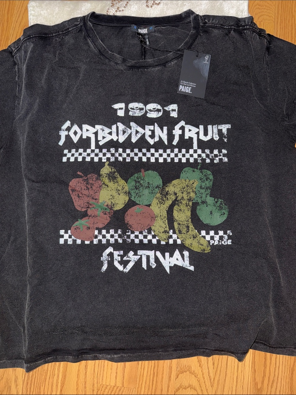 PAIGE Black 'Forbidden Fruit Festival' Graphic Tee with Multicolor Fruit Print